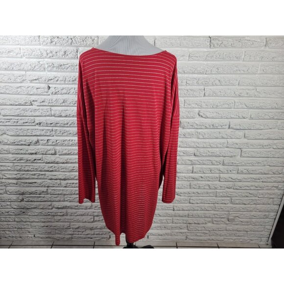 Cato Womens Top 3X Plus Tunic Long Sleeve Knit Red Stripe Sheer STR113XE - Picture 6 of 9